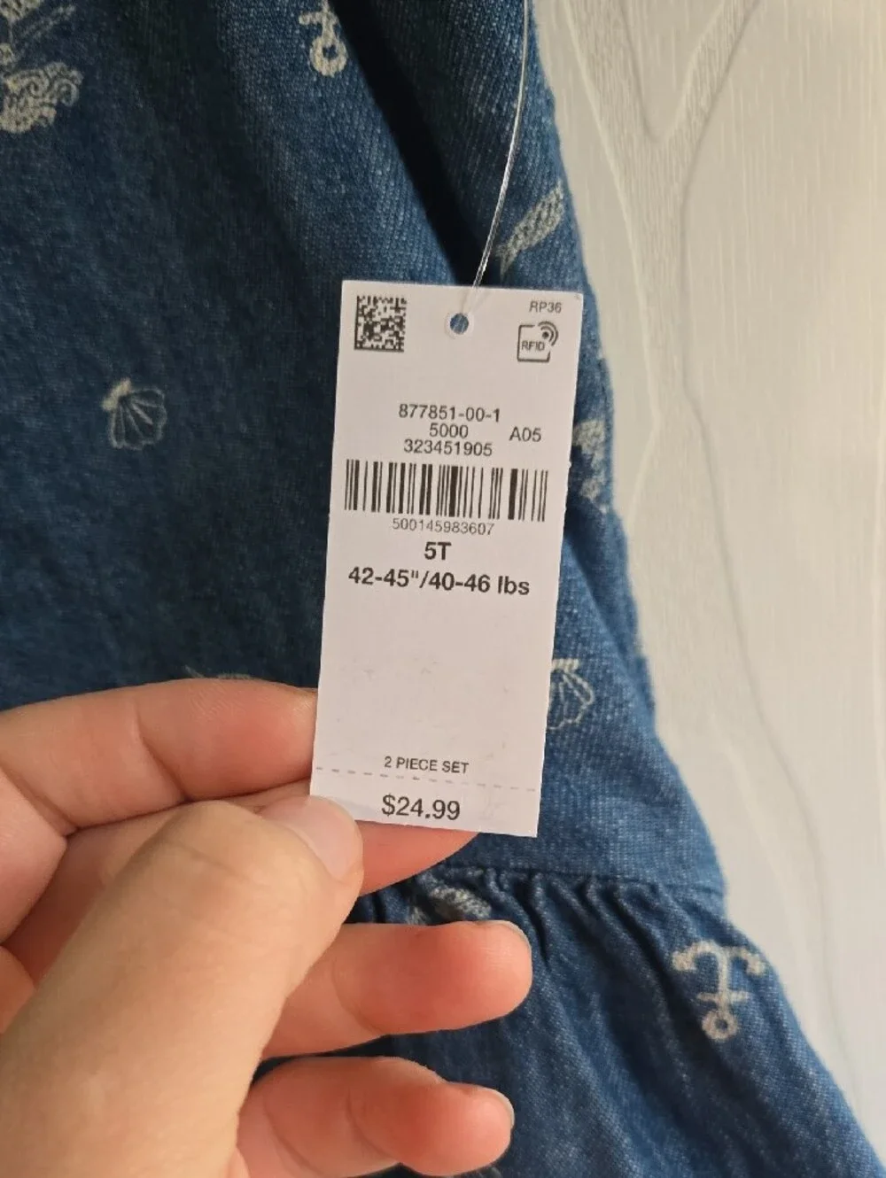 Old Navy Blue Denim Tank & Shorts Set with White Nautical Prints